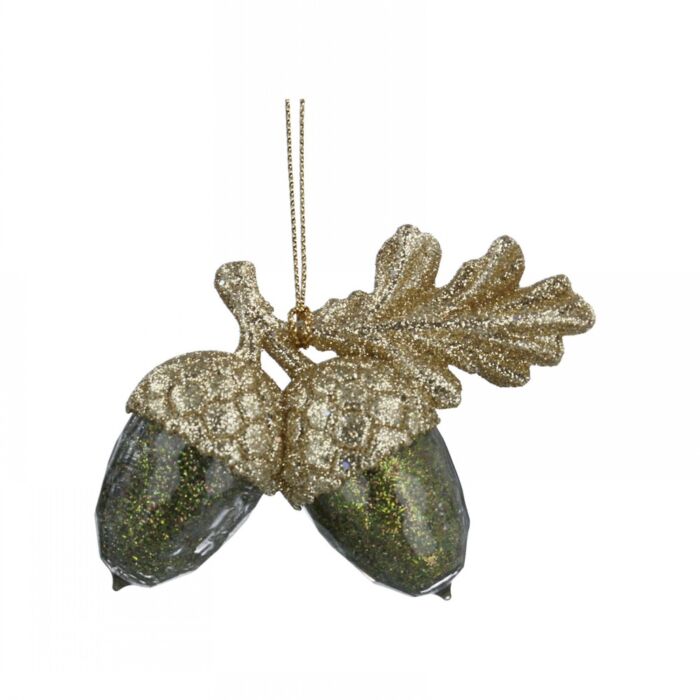 Gold/Green Acrylic Acorn Glitter Decoration