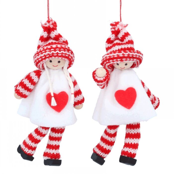 Red/White Knitted/Fabric Boy /Girl Striped Decoration